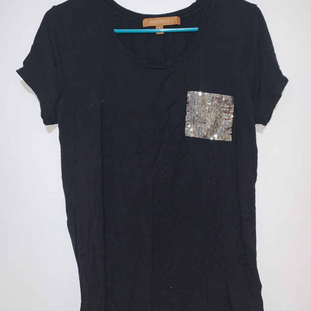 Black T-Shirt with Sequin Pocket - Ellen Tracy